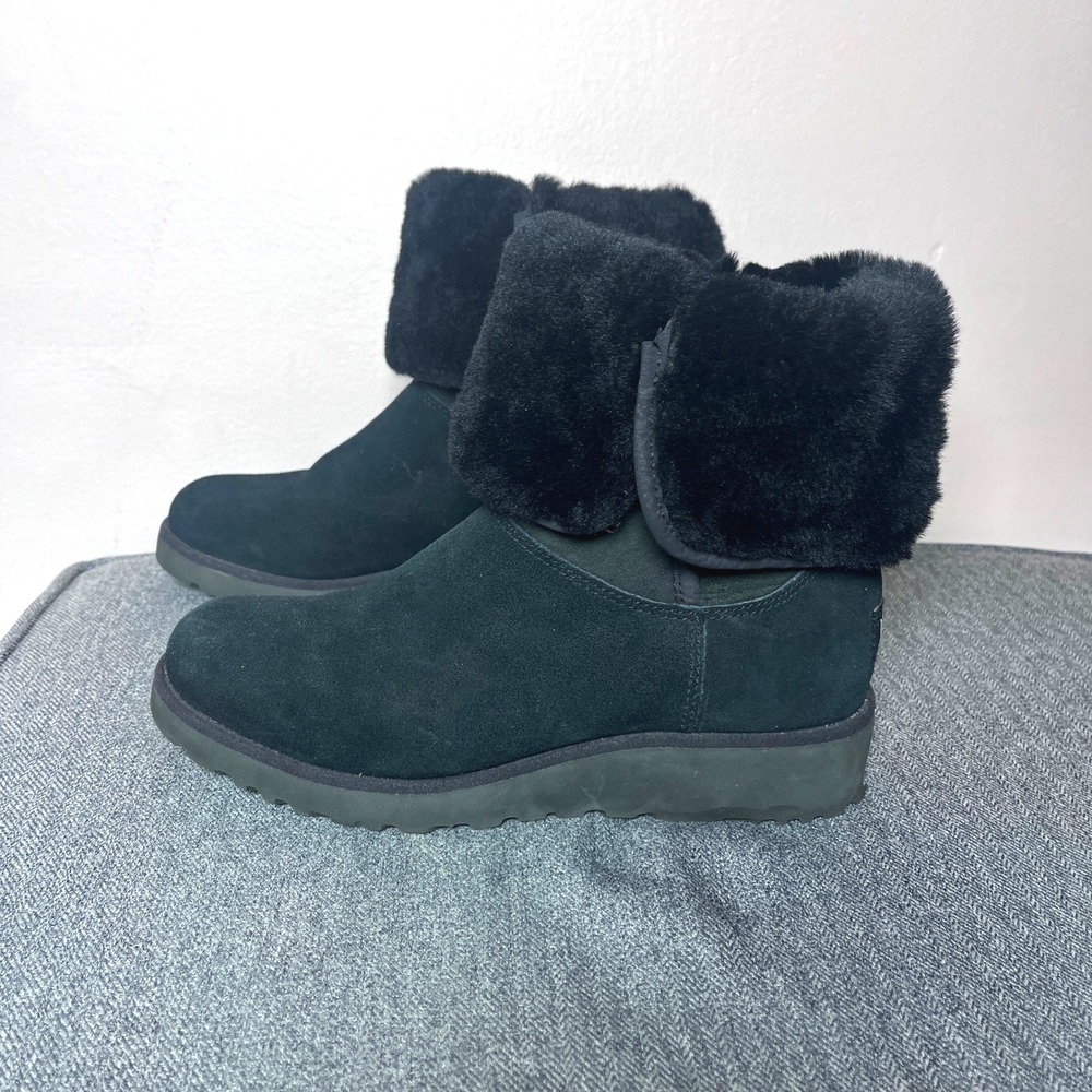 UGG Amie Black Suede Wedge Mid Calf Boots 1013428 Womens Size 7